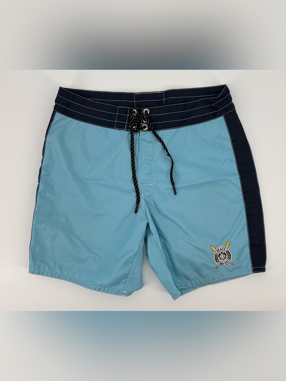 Men’s Birdwell Beach Britches Beach Patrol Haven swim trunks size 32 blue nylon